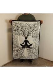KDMD Chakra Earth Connection Cotton Wall Art 70x110cm for Meditation & Yoga in Black - Size: 70x110 cm