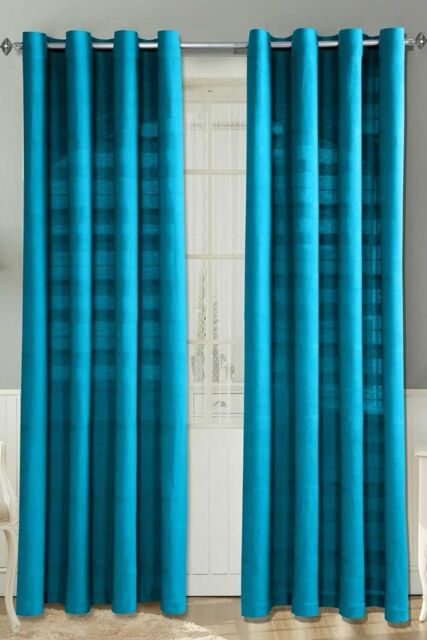 Homescapes Cotton Rajput Ribbed Curtain Pair in Teal - Size: 167 cm width x 183 cm drop - image 1