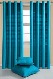 Homescapes Cotton Rajput Ribbed Curtain Pair in Teal - Size: 167 cm width x 183 cm drop - thumbnail 2