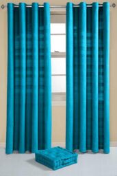 Homescapes Cotton Rajput Ribbed Curtain Pair in Teal - Size: 167 cm width x 183 cm drop - thumbnail 3