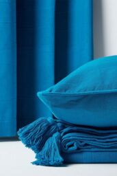 Homescapes Cotton Rajput Ribbed Curtain Pair in Teal - Size: 167 cm width x 183 cm drop - thumbnail 4