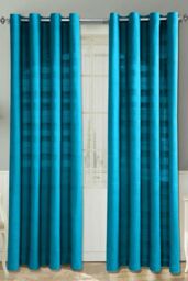 Homescapes Cotton Rajput Ribbed Curtain Pair in Teal - Size: 167 cm width x 183 cm drop - thumbnail 1
