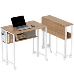 HOMCOM 80 cm Foldable Computer Desk on Wheels for Small Spaces Natural - Size: Large - thumbnail 2