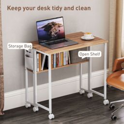 HOMCOM 80 cm Foldable Computer Desk on Wheels for Small Spaces Natural - Size: Large - thumbnail 5