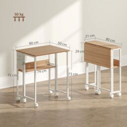 HOMCOM 80 cm Foldable Computer Desk on Wheels for Small Spaces Natural - Size: Large - thumbnail 3