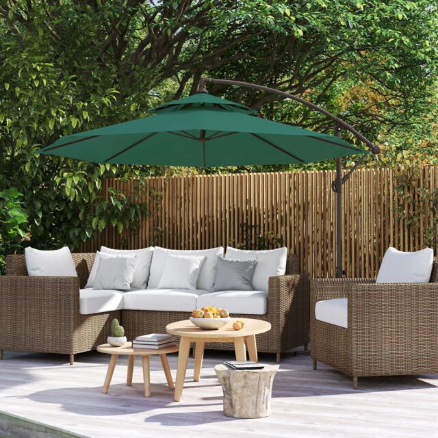 OUTSUNNY 2.7m Cantilever Banana Parasol Outdoor Sun Shade w/ Crank in Green - image 1