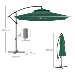 OUTSUNNY 2.7m Cantilever Banana Parasol Outdoor Sun Shade w/ Crank in Green - thumbnail 3