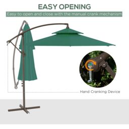 OUTSUNNY 2.7m Cantilever Banana Parasol Outdoor Sun Shade w/ Crank in Green - thumbnail 4