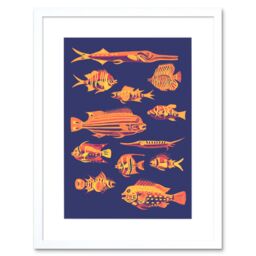 "Artery8 Wall Art Print Vivid School Of Fish Artwork Framed 9X7 Inch in White - Size: W7"" x H9""" - thumbnail 1