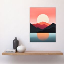 "Artery8 Reflecting Sea At Sunrise Calming Minimalist Painting Orange Glow Large Wall Art Poster Print Thick Paper 18X24 Inch - Size: W18"" x H24""" - thumbnail 4