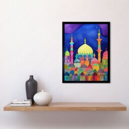 "Artery8 Wall Art Print Mosque Cityscape Islam Folk Art Framed in Black - Size: W12"" x H16""" - thumbnail 2
