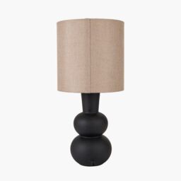 Ruma Abstract Ceramic White Table Lamp Base Cream Hessian Shade in Black - thumbnail 3