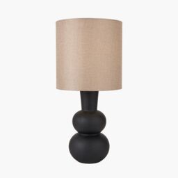 Ruma Abstract Ceramic White Table Lamp Base Cream Hessian Shade in Black - thumbnail 2