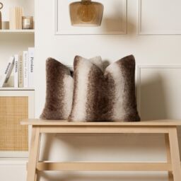 OHS 2 Pack Stripe Faux Fur Soft Fleece Filled Cushion Covers - 45 x 45cm in Brown - Size: 45 cm x 45 cm - thumbnail 5