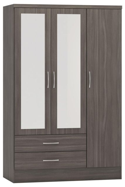 Seconique Nevada 3 Door 2 Drawer Mirrored Wardrobe in Black - image 1