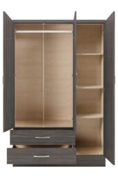 Seconique Nevada 3 Door 2 Drawer Mirrored Wardrobe in Black - thumbnail 3
