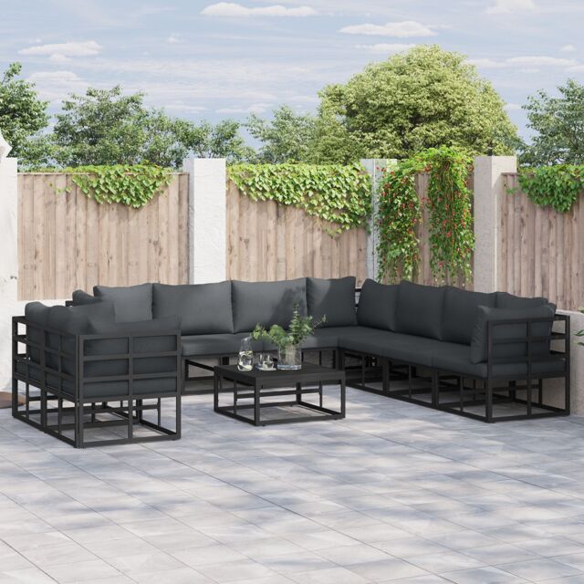 Berkfield Home Garden Sofa Set with Cushion with Pillow 9 pcs Black Aluminium - image 1