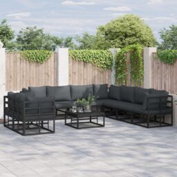 Berkfield Home Garden Sofa Set with Cushion with Pillow 9 pcs Black Aluminium