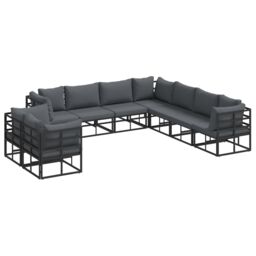 Berkfield Home Garden Sofa Set with Cushion with Pillow 9 pcs Black Aluminium - thumbnail 2