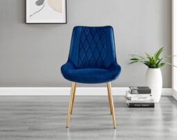 FurnitureboxUK Novara 100cm Round Tempered Glass Dining Table with Gold Legs & 4 Pesaro Velvet Chairs in Navy - thumbnail 1