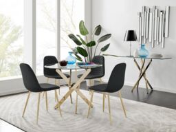 FurnitureboxUK Novara 100cm Round Tempered Glass Dining Table with Gold Legs & 4 Pesaro Velvet Chairs in Navy - thumbnail 2