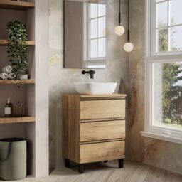 Banyetti Vatilla 600mm Floorstanding Vanity with Matching Worktop - Ostippo Oak in Light Oak - thumbnail 3