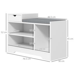 HOMCOM Upholstered Entryway Shoe Bench with Storage Drawer Open Shelf in White - thumbnail 3