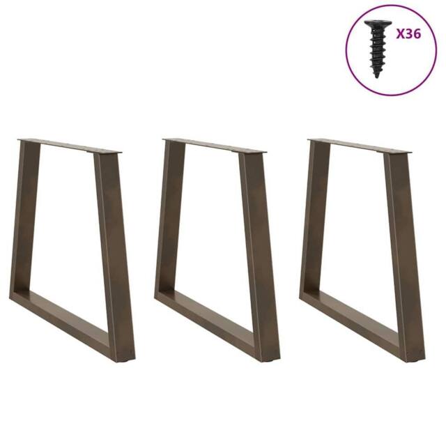 Berkfield Home Modern Dining Table Legs V-Shape 3 pcs Natural Steel 80x(72-73.3) in Brown - image 1