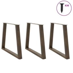 Berkfield Home Modern Dining Table Legs V-Shape 3 pcs Natural Steel 80x(72-73.3) in Brown - thumbnail 1