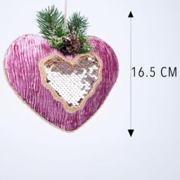 Shatchi Pink Burgundy Heart 16.5cm - Christmas Tree Hanging Decorations Ornaments Fairy Tale Themed, 3pcs - thumbnail 2
