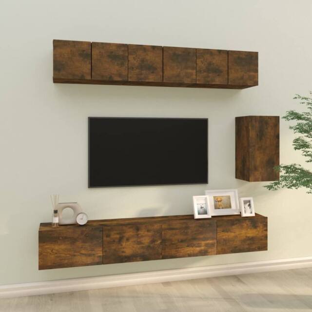 Berkfield Home 6 Piece TV Cabinet Set Smoked Oak Engineered Wood in Brown - image 1