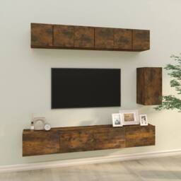 Berkfield Home 6 Piece TV Cabinet Set Smoked Oak Engineered Wood in Brown - thumbnail 1