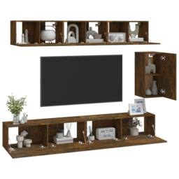 Berkfield Home 6 Piece TV Cabinet Set Smoked Oak Engineered Wood in Brown - thumbnail 3