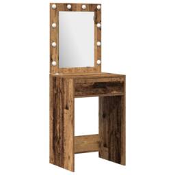 Berkfield Home 3-Piece Dressing Table Set with LED in Old Wood Finish in Brown - thumbnail 4
