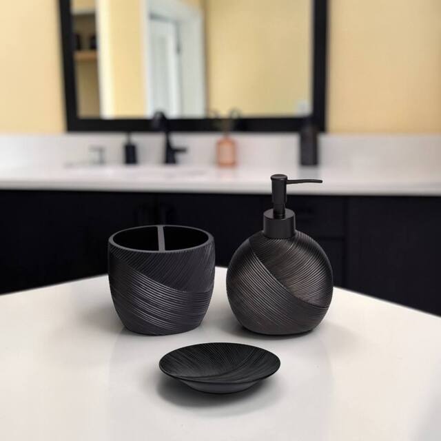 Showerdrape Ripple Textured 3 Piece Bathroom Accessory Set in Black - image 1
