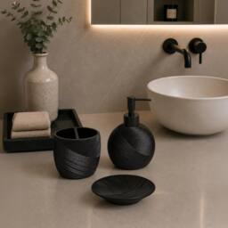 Showerdrape Ripple Textured 3 Piece Bathroom Accessory Set in Black - thumbnail 8