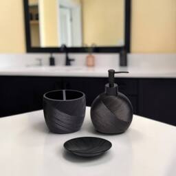 Showerdrape Ripple Textured 3 Piece Bathroom Accessory Set in Black - thumbnail 1