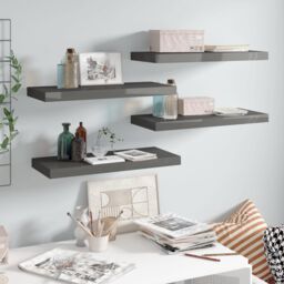 Berkfield Home Floating Wall Shelves 4 pcs High Gloss Grey 60x23.5x3.8 cm MDF - thumbnail 1