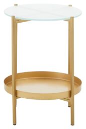 Orsina Two Tier Glass & Iron Side Table, Gold Finish Metal Frame With Clear Glass Top, Modern Side Table - thumbnail 6