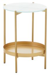 Orsina Two Tier Glass & Iron Side Table, Gold Finish Metal Frame With Clear Glass Top, Modern Side Table - thumbnail 3