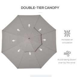 OUTSUNNY Garden Wood Patio Parasol Sun Shade Outdoor Umbrella Canopy in Grey - thumbnail 6