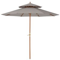 OUTSUNNY Garden Wood Patio Parasol Sun Shade Outdoor Umbrella Canopy in Grey - thumbnail 2