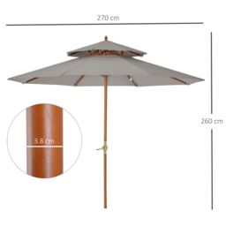 OUTSUNNY Garden Wood Patio Parasol Sun Shade Outdoor Umbrella Canopy in Grey - thumbnail 3