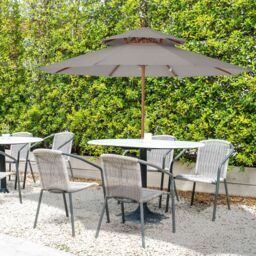 OUTSUNNY Garden Wood Patio Parasol Sun Shade Outdoor Umbrella Canopy in Grey - thumbnail 1