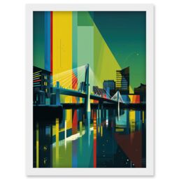 Artery8 Glasgow Bells Bridge Modern Geometric Cityscape Artwork Framed Wall Art Print A4 in White - thumbnail 1