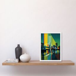 Artery8 Glasgow Bells Bridge Modern Geometric Cityscape Artwork Framed Wall Art Print A4 in White - thumbnail 2