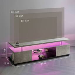 Matteo Modern LED TV Stand - Grey & Black - Entertainment Media Console - thumbnail 2