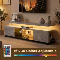 Matteo Modern LED TV Stand - Grey & Black - Entertainment Media Console - thumbnail 3