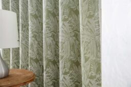 Luxury Living Chenille Jacquard Lined Pencil Pleat Curtains in Green - Size: 117 cm width x 137 cm drop - thumbnail 4