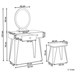 Wyld and Coco Luxe White and Gold Dressing Table LED Oval Mirror and Stool 2 Drawers - thumbnail 3